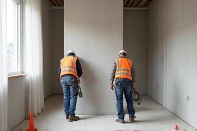 Immagine di un cantiere moderno con operai al lavoro per ristrutturazione completa di appartamento